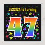 [ Thumbnail: Colorful Stars + Rainbow Pattern "47" Birthday # Invitation ]