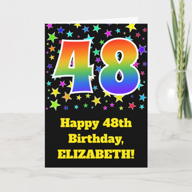 Colorful Stars + Rainbow Pattern "48" Birthday # Card (Front)