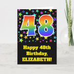 [ Thumbnail: Colorful Stars + Rainbow Pattern "48" Birthday # Card ]