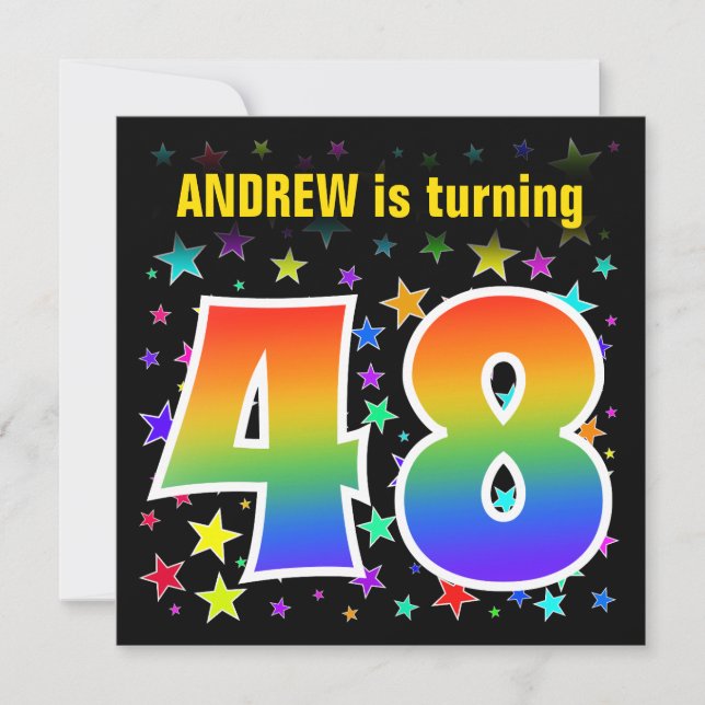 Colorful Stars + Rainbow Pattern "48" Birthday # Invitation (Front)