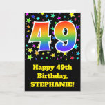 [ Thumbnail: Colorful Stars + Rainbow Pattern "49" Birthday # Card ]