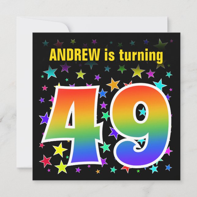 Colorful Stars + Rainbow Pattern "49" Birthday # Invitation (Front)