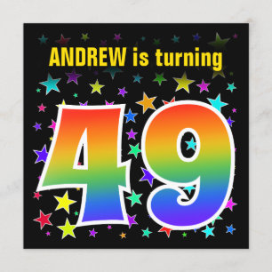Colorful Stars + Rainbow Pattern "49" Birthday # Invitation