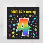 [ Thumbnail: Colorful Stars + Rainbow Pattern "4" Birthday # Invitation ]