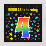[ Thumbnail: Colorful Stars + Rainbow Pattern "4" Birthday # Invitation ]