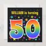 [ Thumbnail: Colorful Stars + Rainbow Pattern "50" Birthday # Invitation ]