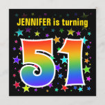 [ Thumbnail: Colorful Stars + Rainbow Pattern "51" Birthday # Invitation ]