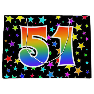 Colorful Stars + Rainbow Pattern "51" Event # Large Gift Bag