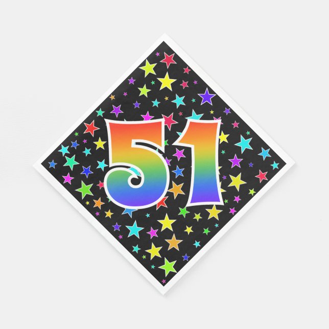 Colorful Stars + Rainbow Pattern "51" Event # Napkins (Corner)