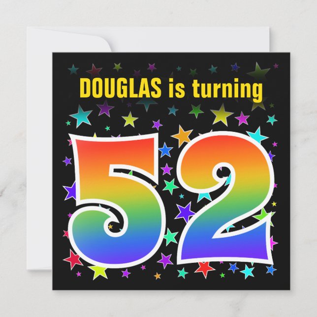 Colorful Stars + Rainbow Pattern "52" Birthday # Invitation (Front)