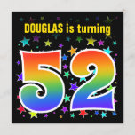 [ Thumbnail: Colorful Stars + Rainbow Pattern "52" Birthday # Invitation ]