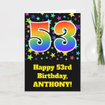 [ Thumbnail: Colorful Stars + Rainbow Pattern "53" Birthday # Card ]