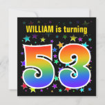 [ Thumbnail: Colorful Stars + Rainbow Pattern "53" Birthday # Invitation ]