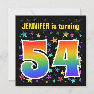 Colorful Stars + Rainbow Pattern "54" Birthday # Invitation