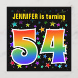 [ Thumbnail: Colorful Stars + Rainbow Pattern "54" Birthday # Invitation ]