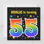 [ Thumbnail: Colorful Stars + Rainbow Pattern "55" Birthday # Invitation ]