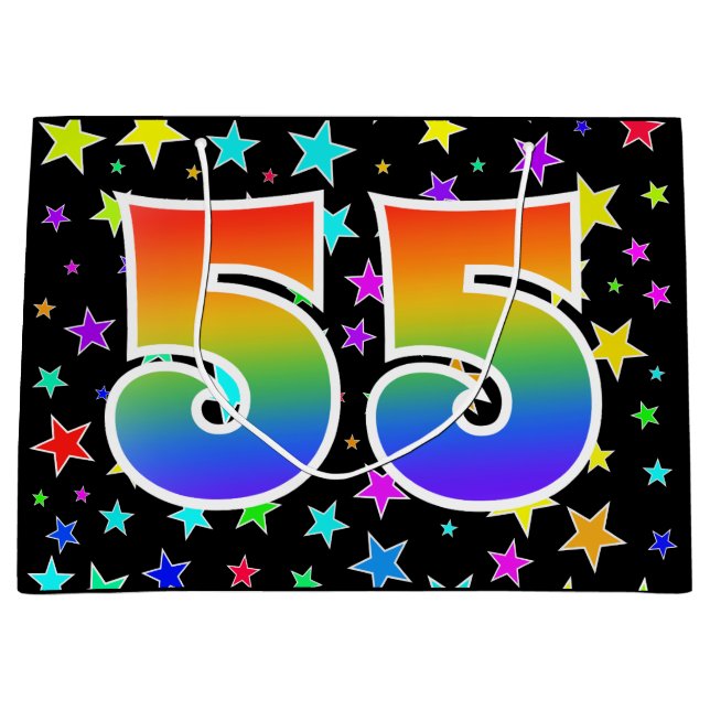 Colorful Stars + Rainbow Pattern "55" Event # Large Gift Bag (Front)