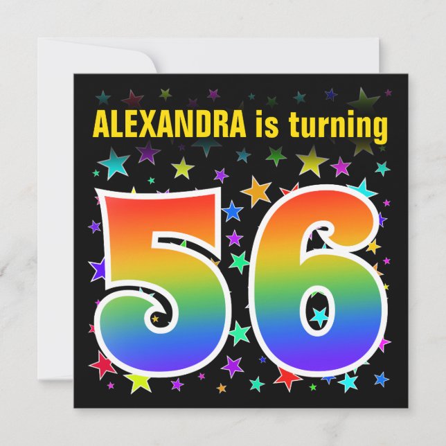 Colorful Stars + Rainbow Pattern "56" Birthday # Invitation (Front)