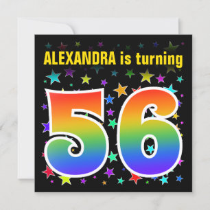 Colorful Stars + Rainbow Pattern "56" Birthday # Invitation