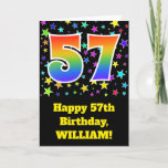 [ Thumbnail: Colorful Stars + Rainbow Pattern "57" Birthday # Card ]