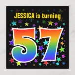 [ Thumbnail: Colorful Stars + Rainbow Pattern "57" Birthday # Invitation ]