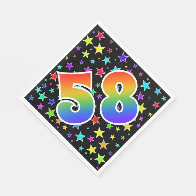 Colorful Stars + Rainbow Pattern "58" Event # Napkins (Corner)