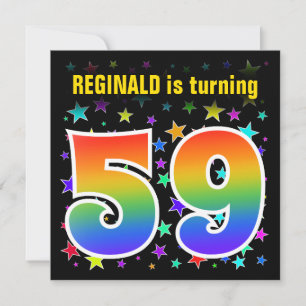 Colorful Stars + Rainbow Pattern "59" Birthday # Invitation
