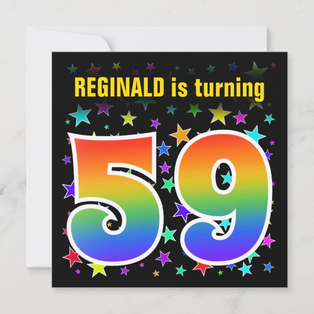 Colorful Stars + Rainbow Pattern "59" Birthday # Invitation (Front)