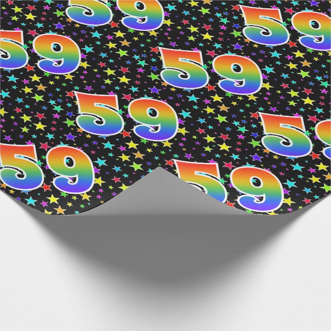 Colorful Stars + Rainbow Pattern "59" Event # Wrapping Paper (Corner)
