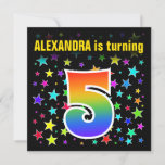 [ Thumbnail: Colorful Stars + Rainbow Pattern "5" Birthday # Invitation ]