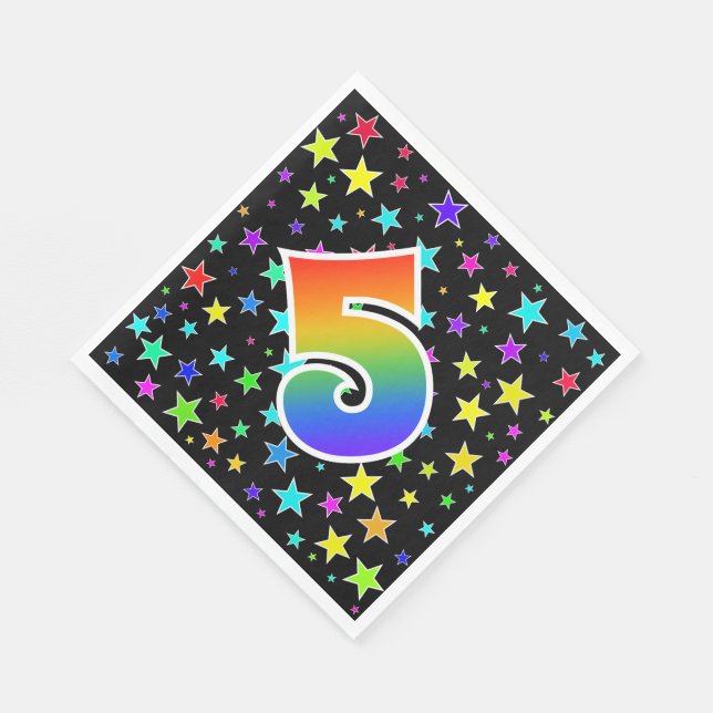 Colorful Stars + Rainbow Pattern "5" Event # Napkins (Corner)
