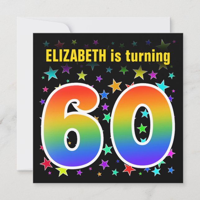 Colorful Stars + Rainbow Pattern "60" Birthday # Invitation (Front)