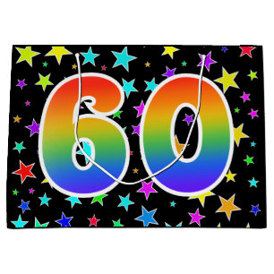 Colorful Stars + Rainbow Pattern "60" Event # Large Gift Bag