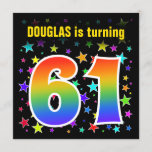 [ Thumbnail: Colorful Stars + Rainbow Pattern "61" Birthday # Invitation ]