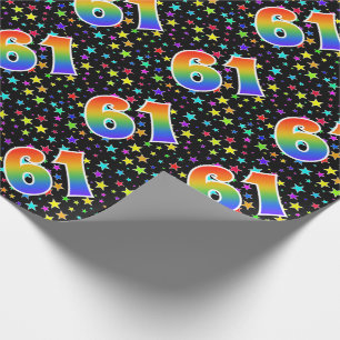 Colorful Stars + Rainbow Pattern "61" Event # Wrapping Paper
