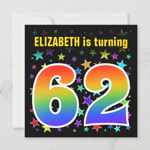 Colorful Stars  Rainbow Pattern 62 Birthday  Invitation