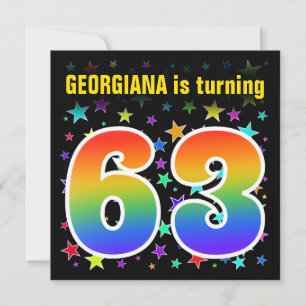 Colorful Stars + Rainbow Pattern "63" Birthday # Invitation