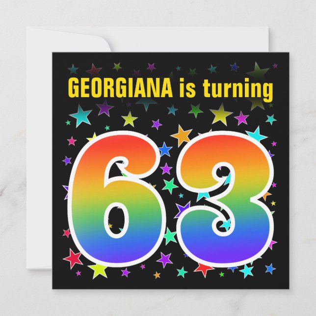 Colorful Stars + Rainbow Pattern "63" Birthday # Invitation (Front)
