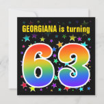 [ Thumbnail: Colorful Stars + Rainbow Pattern "63" Birthday # Invitation ]