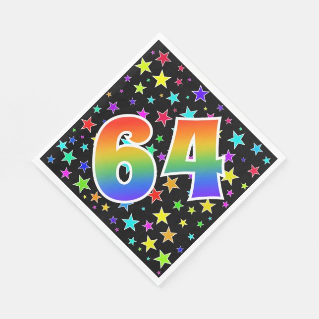 Colorful Stars + Rainbow Pattern "64" Event # Napkins (Corner)