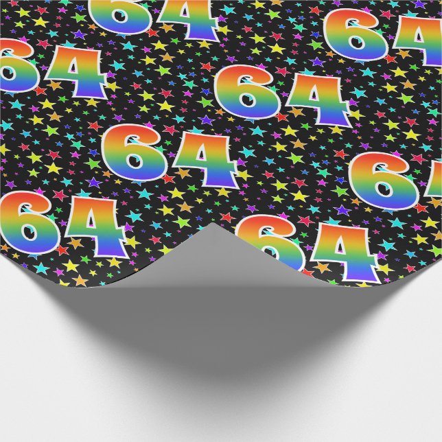 Colorful Stars + Rainbow Pattern "64" Event # Wrapping Paper (Corner)