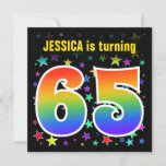 [ Thumbnail: Colorful Stars + Rainbow Pattern "65" Birthday # Invitation ]