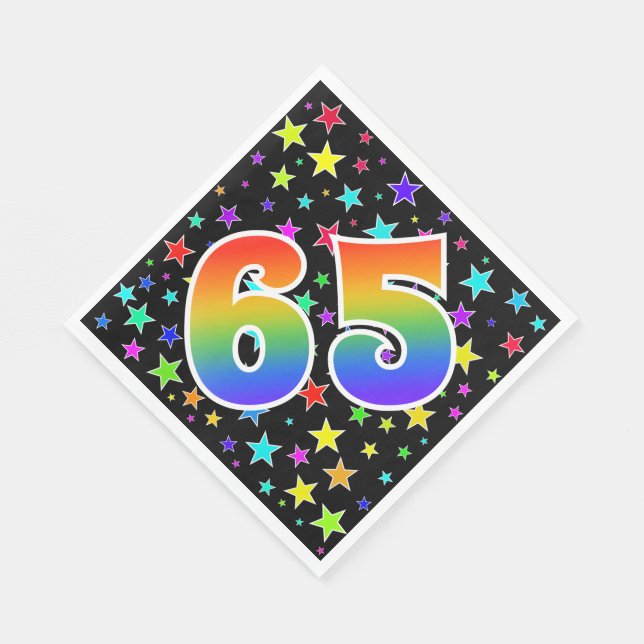 Colorful Stars + Rainbow Pattern "65" Event # Napkins (Corner)
