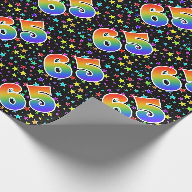 Colorful Stars + Rainbow Pattern "65" Event # Wrapping Paper (Corner)
