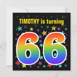 Colorful Stars + Rainbow Pattern "66" Birthday # Invitation