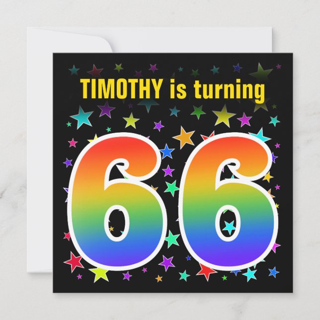 Colorful Stars + Rainbow Pattern "66" Birthday # Invitation (Front)