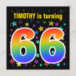 [ Thumbnail: Colorful Stars + Rainbow Pattern "66" Birthday # Invitation ]
