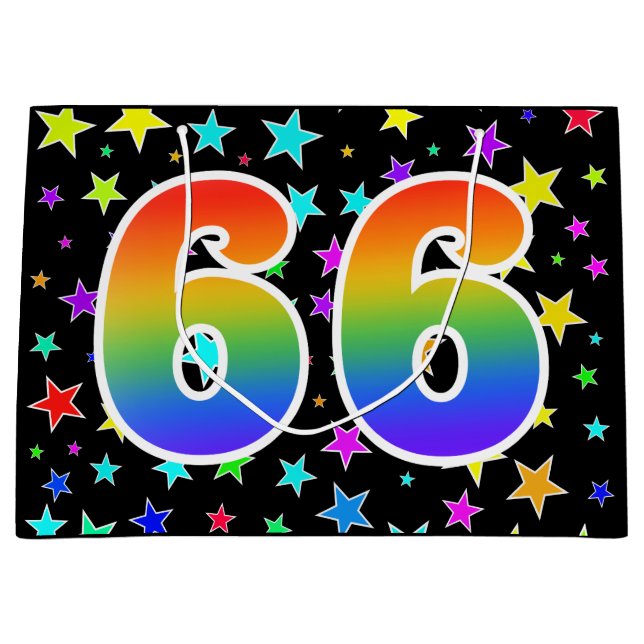 Colorful Stars + Rainbow Pattern "66" Event # Large Gift Bag (Front)