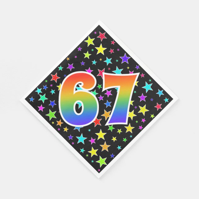 Colorful Stars + Rainbow Pattern "67" Event # Napkins (Corner)