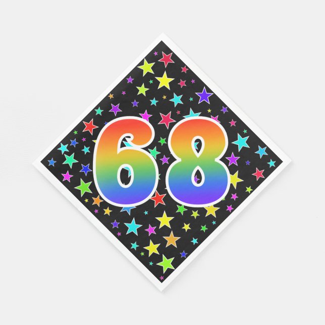 Colorful Stars + Rainbow Pattern "68" Event # Napkins (Corner)